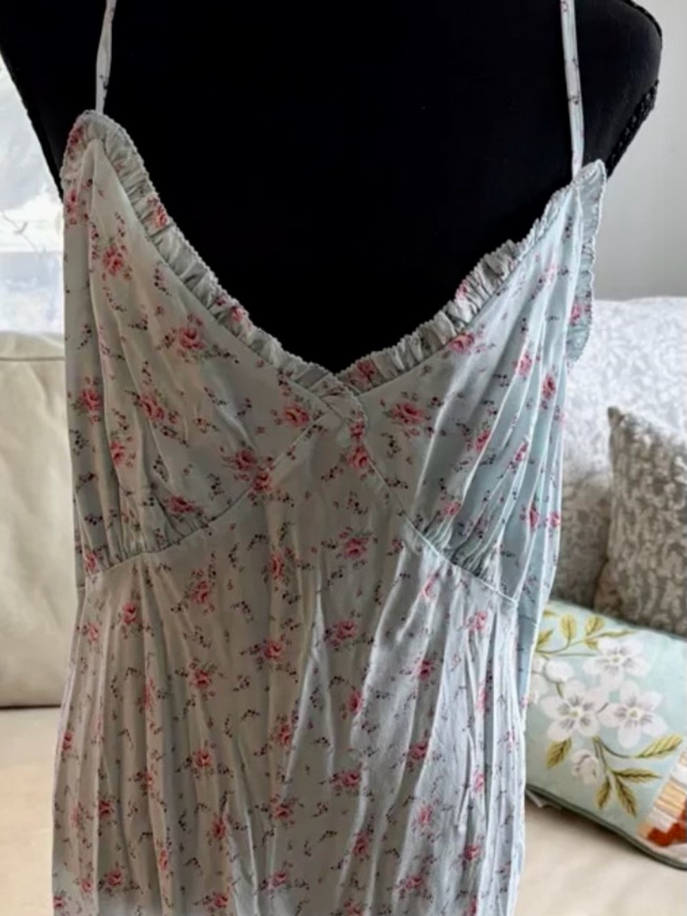 Gap Ruffle-Trim Maxi Slip Dress Mint Floral L NWT